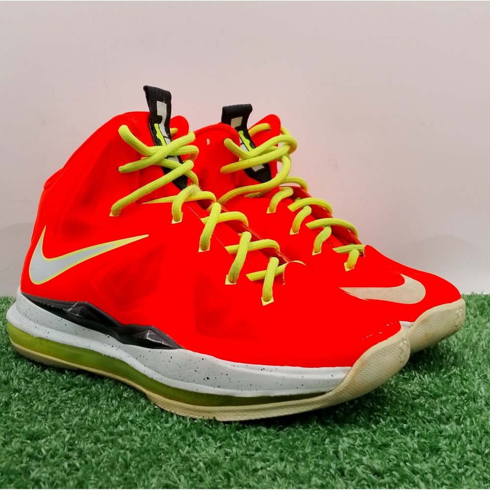 Nike LeBron 10 X Shoes Youth Size 4Y Bright Crimson Black Volt Athletic Sneakers